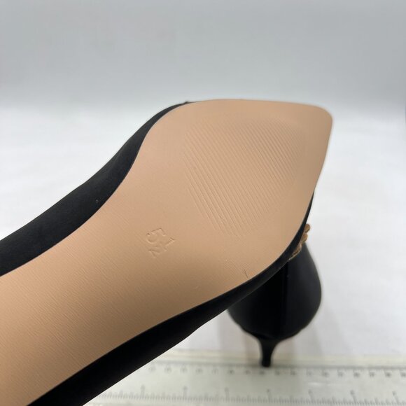 XYD Black Bejeweled Pointed Toe Kitten Low Heels Slip On Pumps Mother of Shoes - Picture 5 of 7